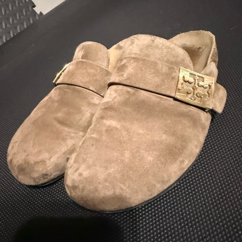 Tory Burch Mellow Tan Suede Buckle Mules